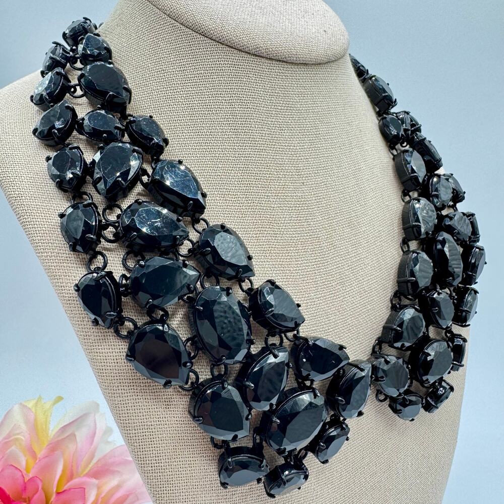 Kate Spade New York Plaza Anthee Collar Necklace Black Rhinestone Signed Rare - Picture 5 of 14